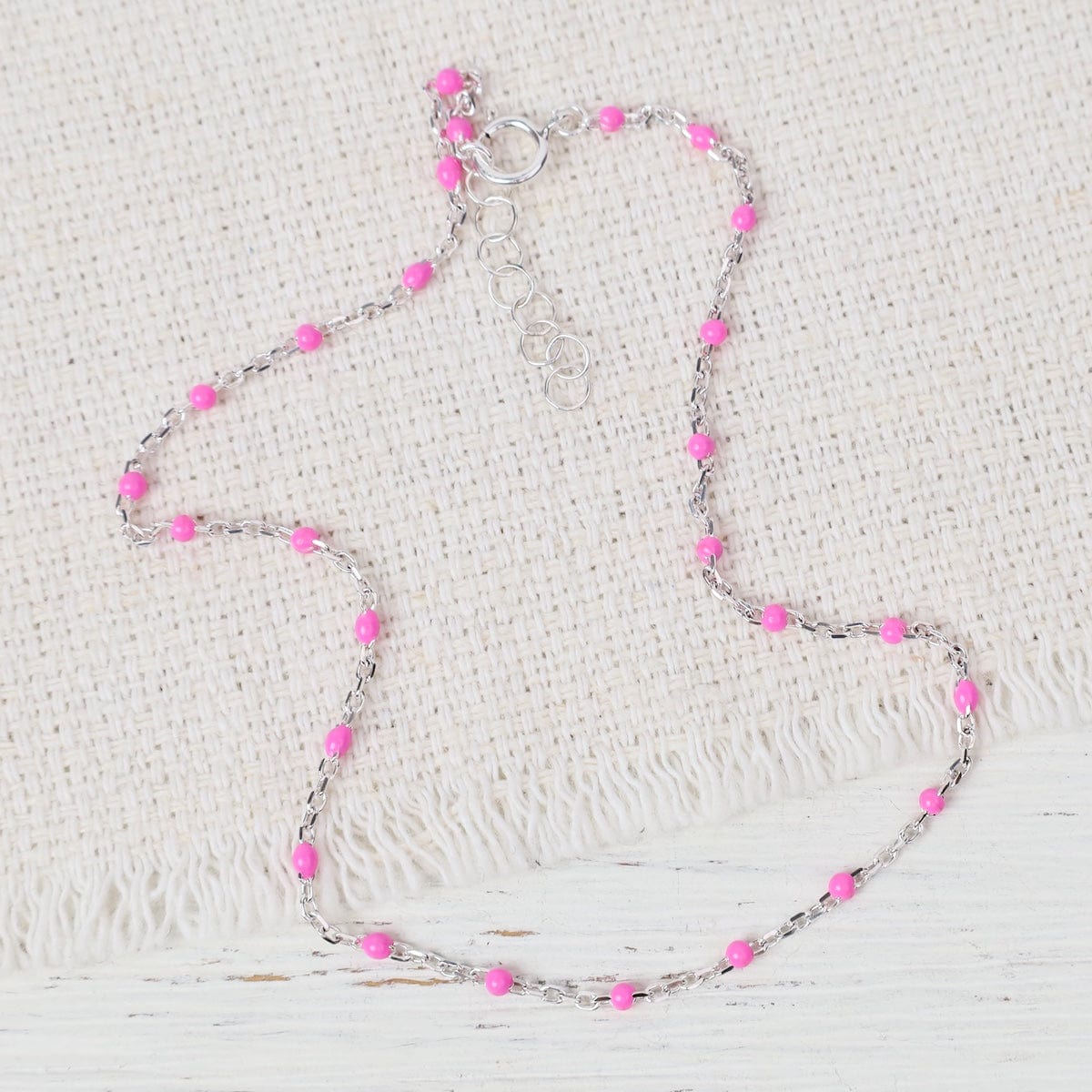 sterling silver rose seeds Sterling Silver Rose Enamel Bead Satellite Chain Anklet