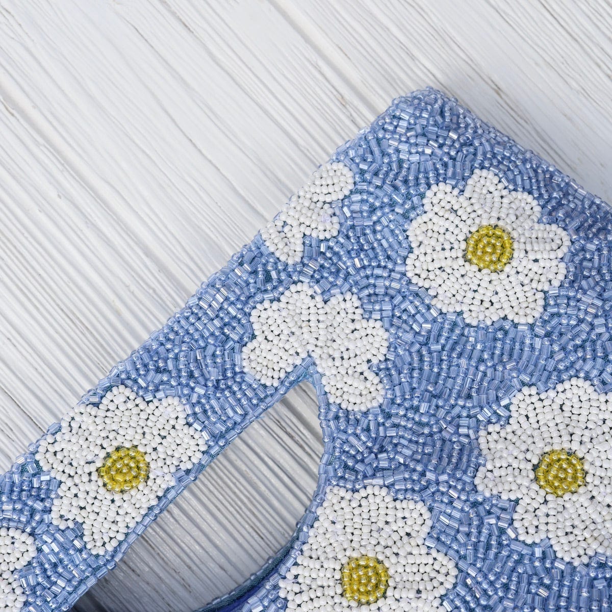 BAG Cut Out Handle Clutch in Blue with White Daisies