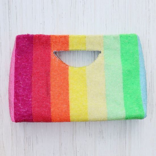 BAG Cut Out Handle Clutch in Neon Rainbow Stripes