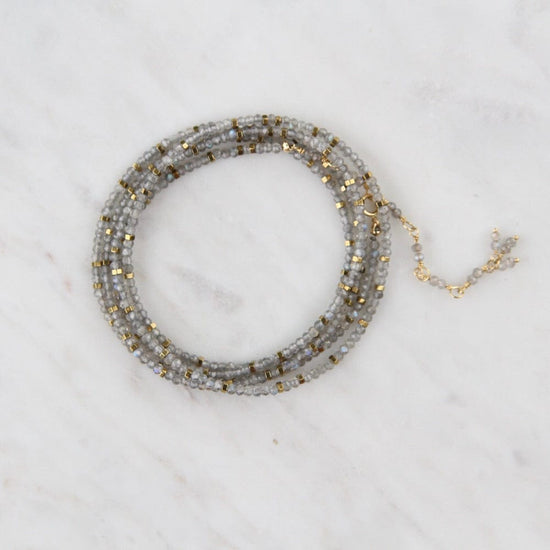 BRC-18K Labradorite Confetti Wrap Bracelet & Necklace
