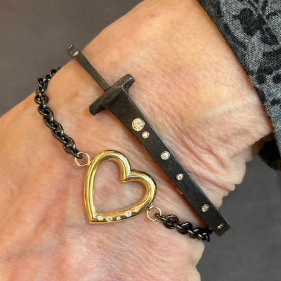 BRC 3.8mm Stainless Steel Black Heart Chain Bracelet