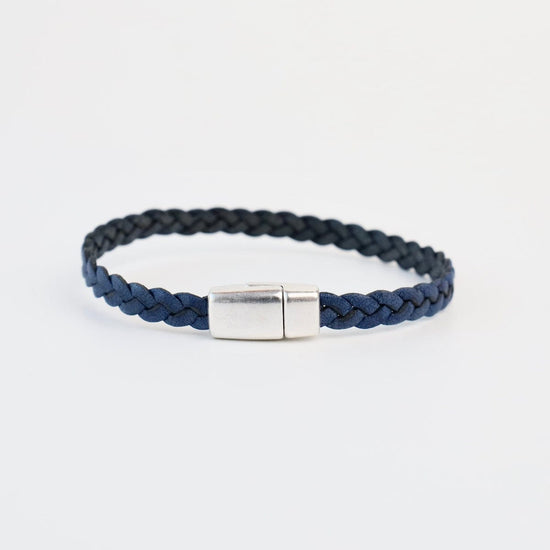 BRC Braided Blue Leather Bracelet - approx 7.5"