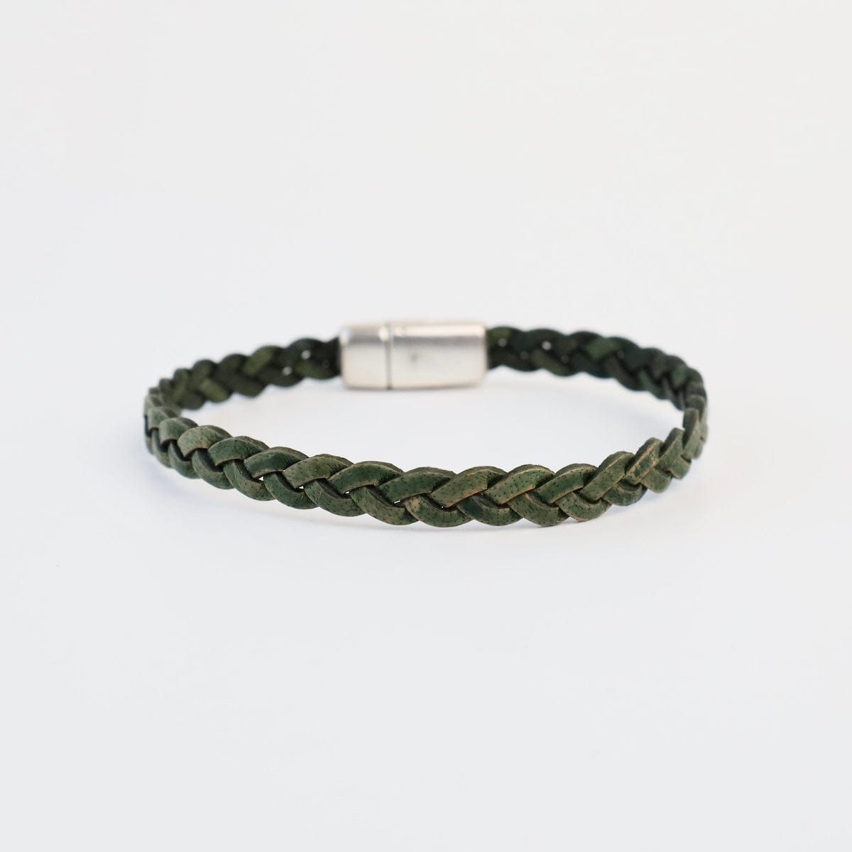 BRC Braided Green Leather Bracelet - approx 7.5"