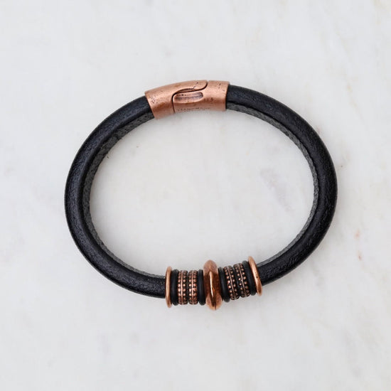 BRC Copper Mars Black Leather Bracelet
