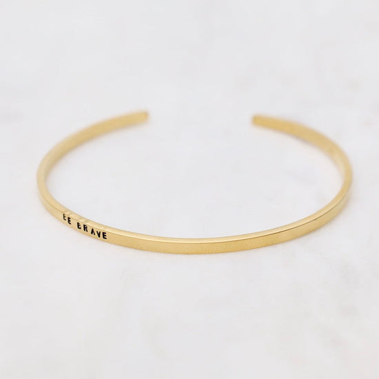 BRC-GPL Be Brave Stamped Gold Plated Cuff Bracelet