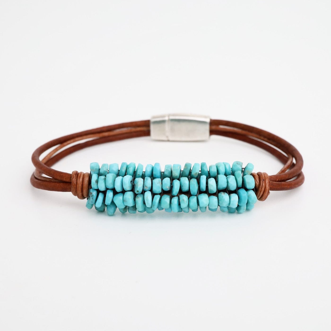 BRC-JM Hand Stitched Sleeping Beauty Turquoise Leather Bracelet