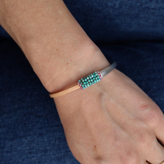 BRC-JM Hand Stitched Tiny Natural Turquoise 1/2 Cuff