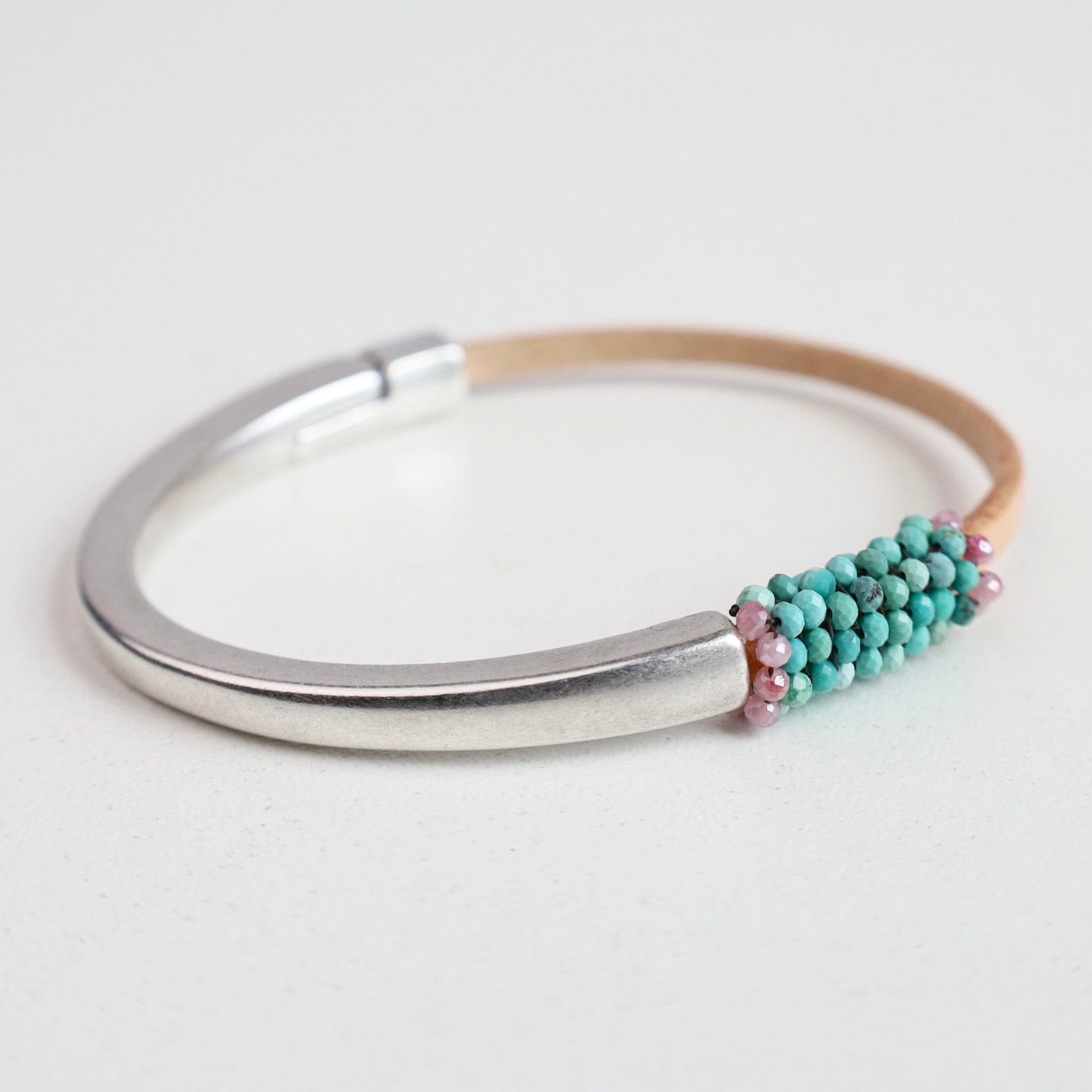 BRC-JM Hand Stitched Tiny Natural Turquoise 1/2 Cuff