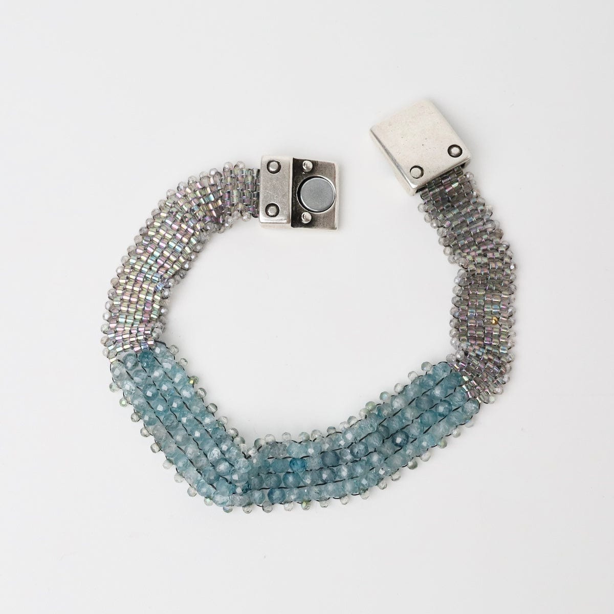 BRC-JM Hand Woven Soft Bracelet of Blue Zircon w tiny gre