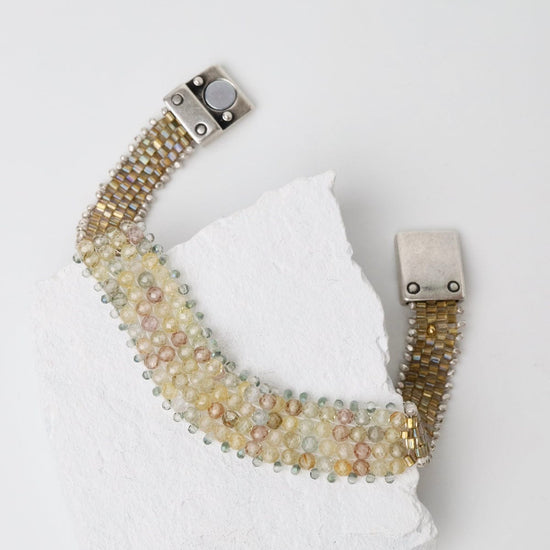 BRC-JM Hand Woven Soft Bracelet of Pastel Zircon w tiny S