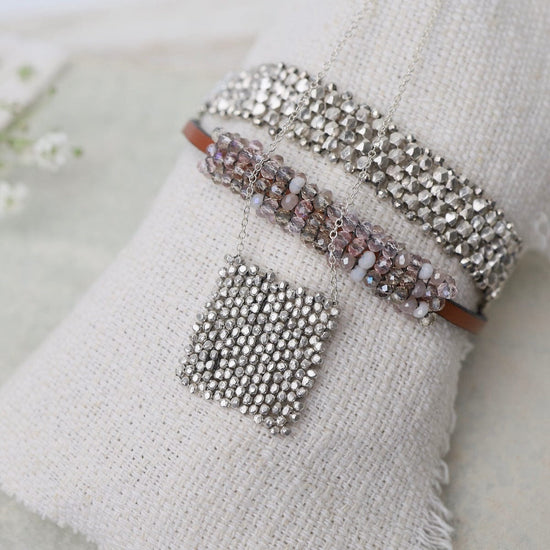 BRC-JM Hand Woven Soft Bracelet of Sterling Silver Nugget