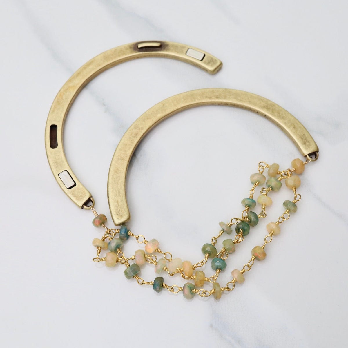 BRC-JM Handmade Multi Bead Chain of Opal & Crescent Moon Clasp Bracelet