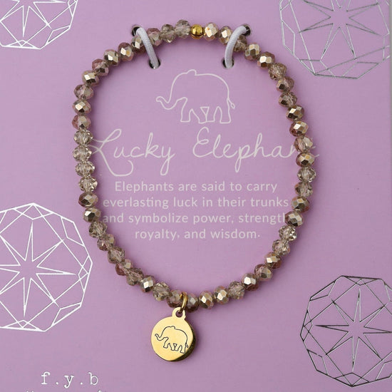 BRC Lucky Elephant - Stretchy Gold Crystal Bracelet
