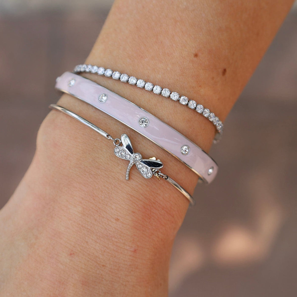 Stainless Steel Crystal Line Bracelet with Sister