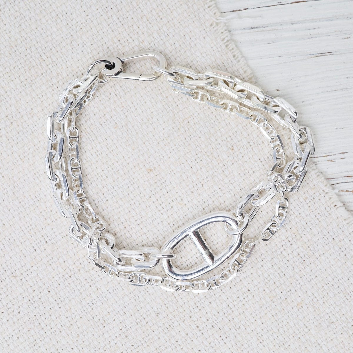 Sterling Silver Double Chain with Anchor Link Bracelet – Dandelion 
