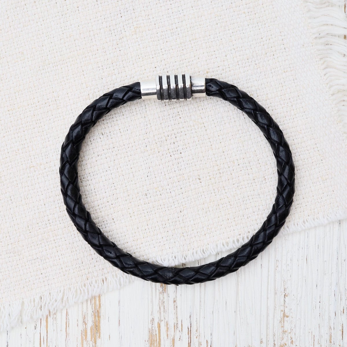 BRC Vintage Braided Black Leather Bracelet