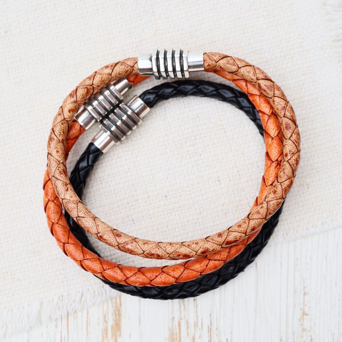 Vintage Braided Tangerine Leather Bracelet – Dandelion Jewelry