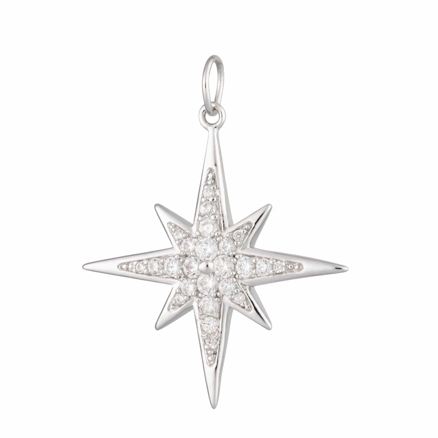 CHM Rhodium Plated Large Sparkling Starburst Charm