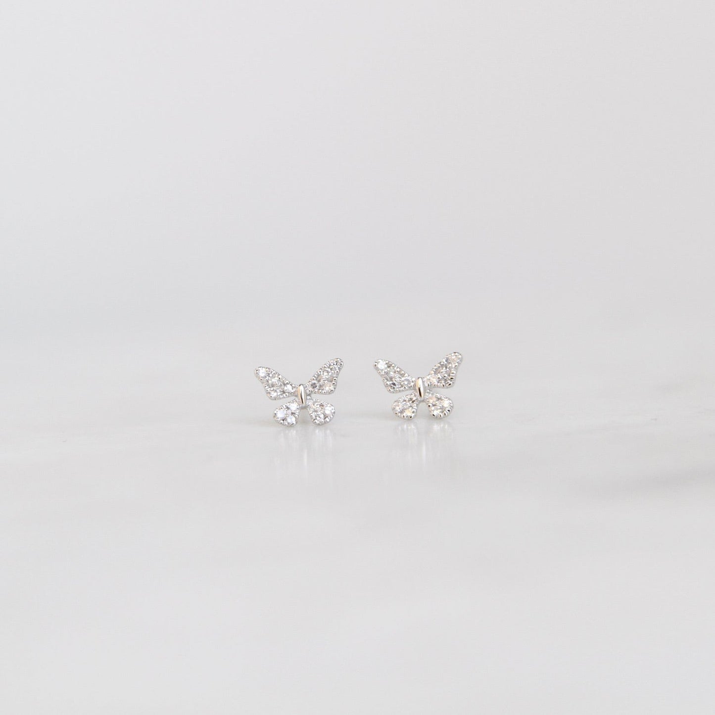 EAR-14K 14k White Gold Pavé Diamond Butterfly Post Earring