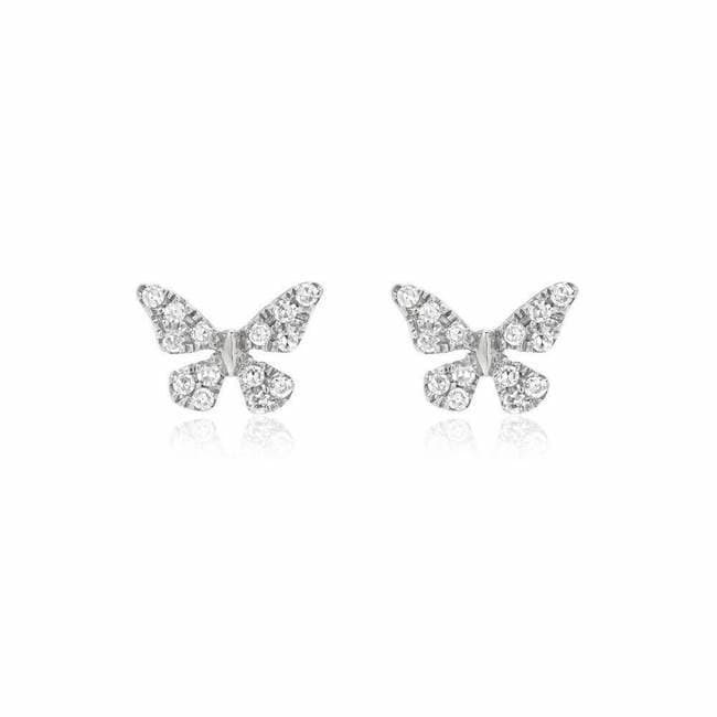 EAR-14K 14k White Gold Pavé Diamond Butterfly Post Earring