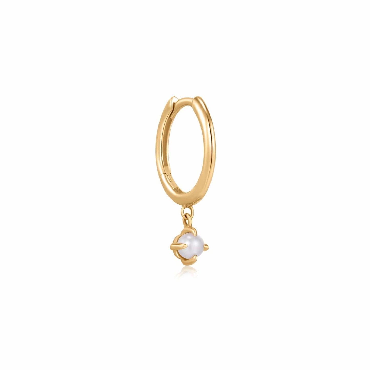 EAR-14K Clicker Hoop with White Pearl Dangle - SOLD AS A SINGLE