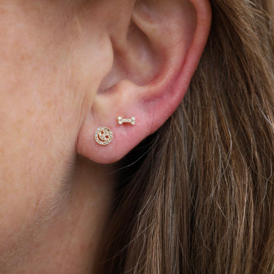 EAR-14K Petite Smiley Face Pave Post Earrings