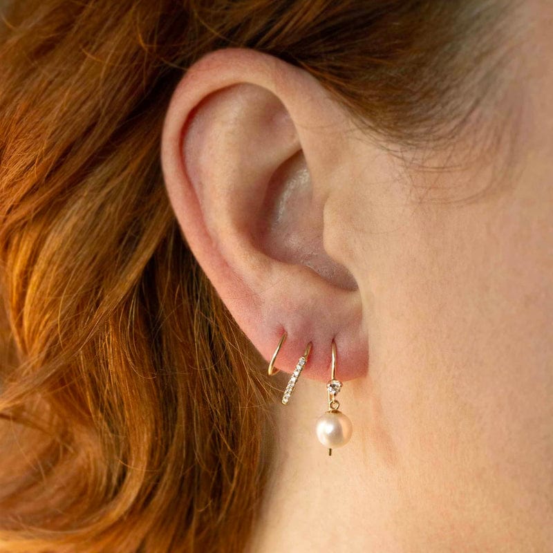 EAR-14K Prong Set Diamonds & Dangling 6mm White Freshwater Cultured Pearls Earring