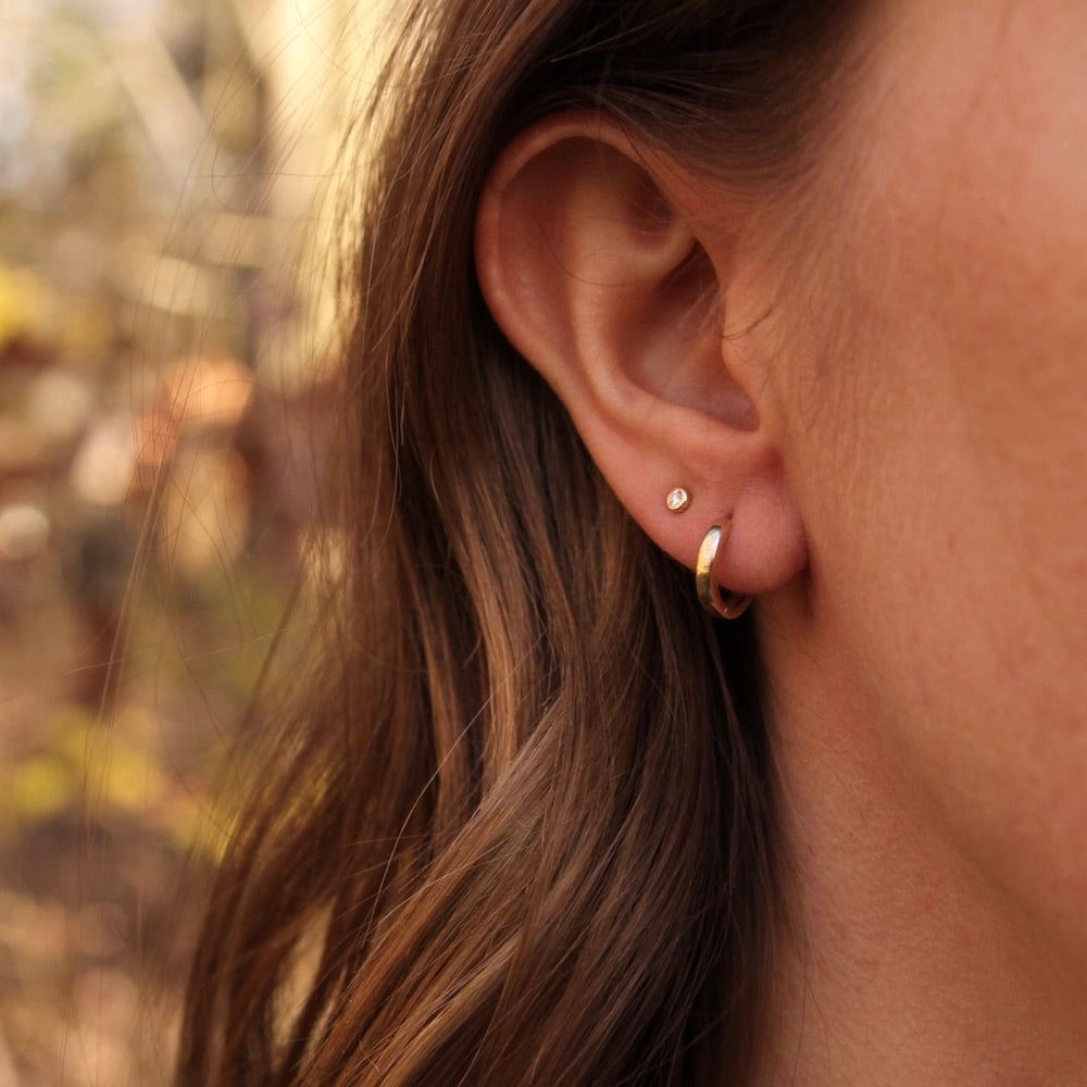 Thin Reversible 14K Yellow White Gold Huggie Earrings