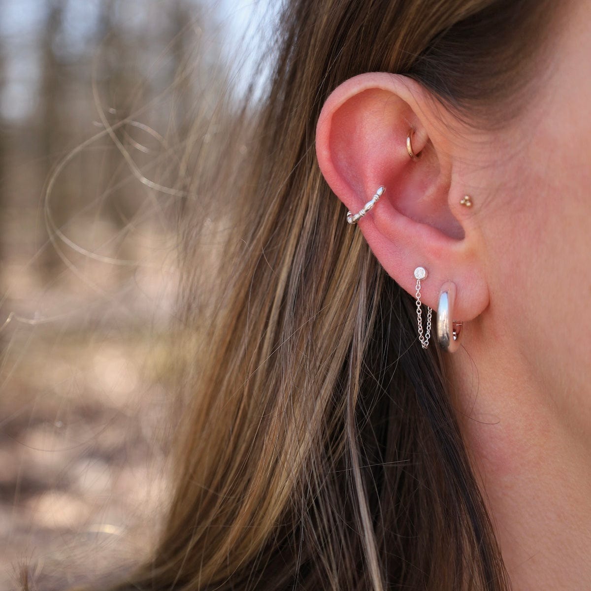 Small Chunky Doughnut Click Huggie Hoops Sterling Silver