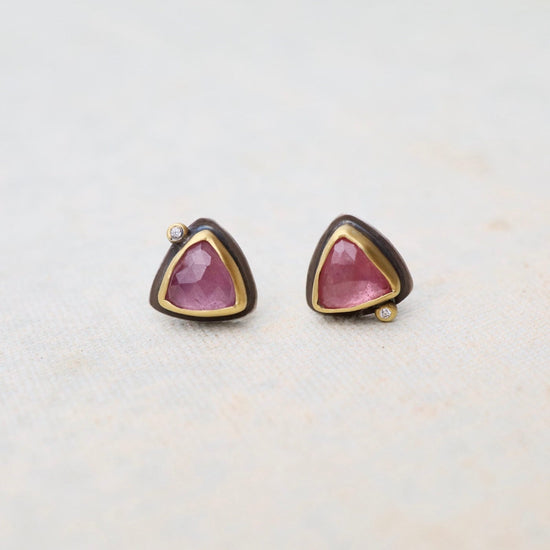 EAR-22K Trillion Rose Cut Pink Sapphire Stud Earrings