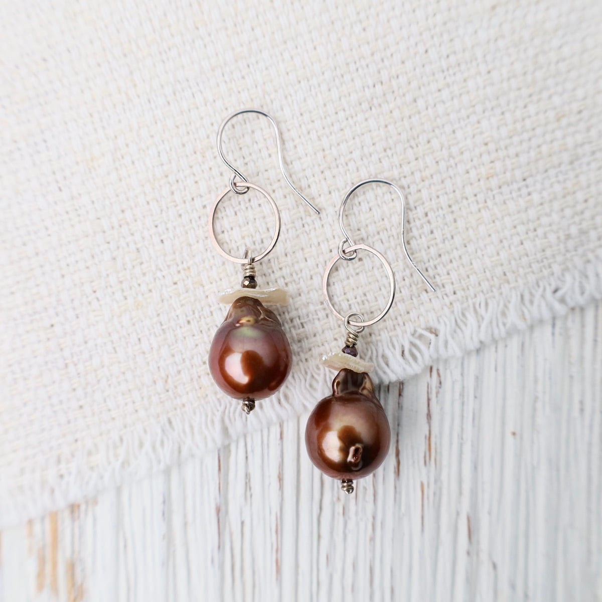 Copper Pearl Earrings Dandelion Jewelry