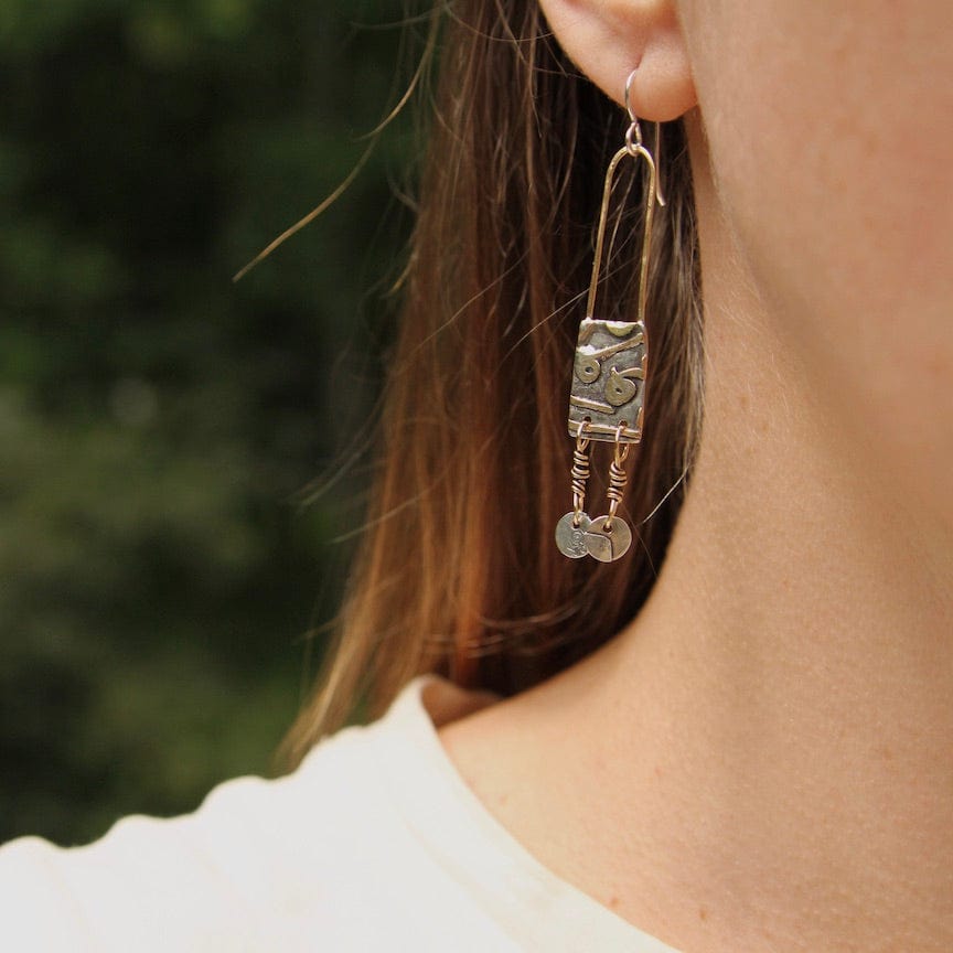 EAR Elongated Brass and Silver Padlock Earrings