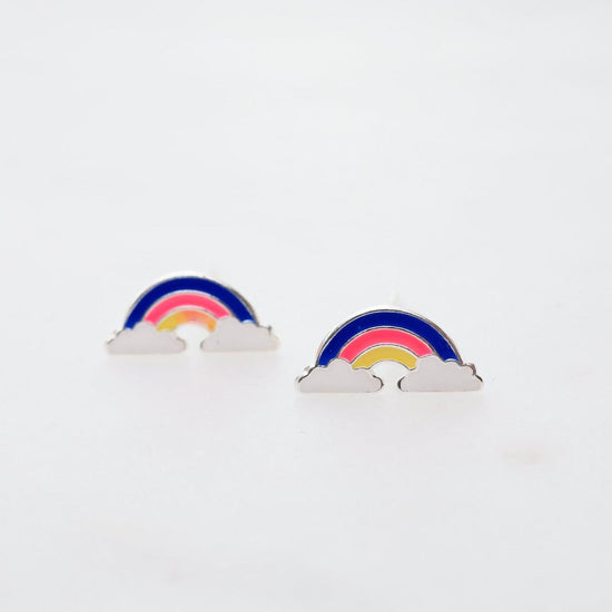 EAR Enamel Rainbow in Clouds Post Earrings - Blue, Hot Pink, & Yellow