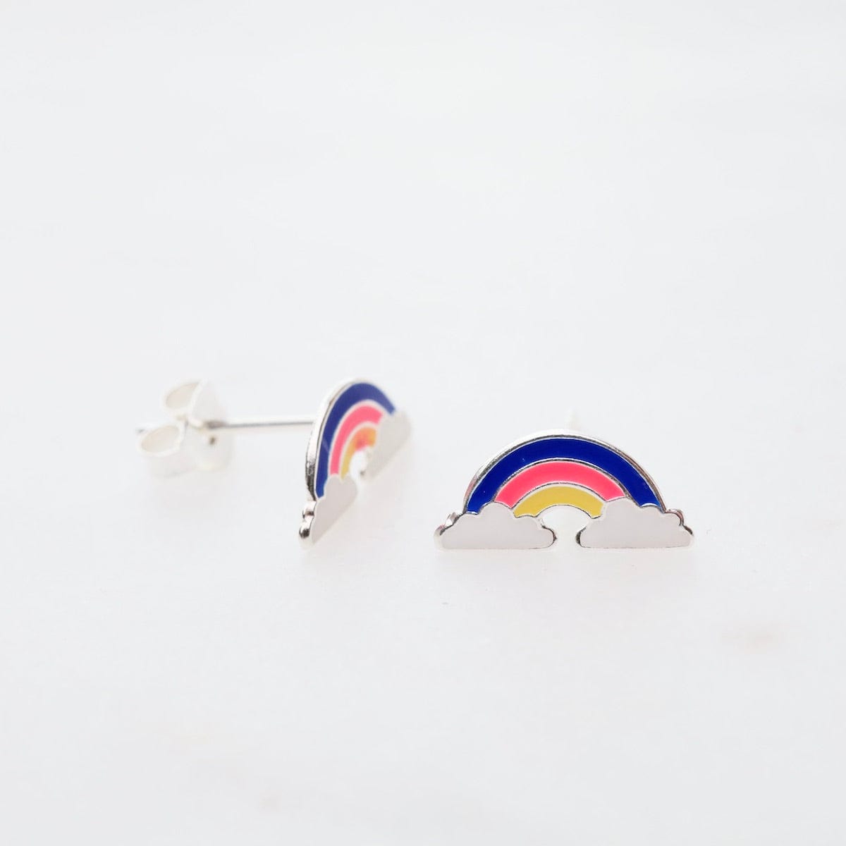EAR Enamel Rainbow in Clouds Post Earrings - Blue, Hot Pink, & Yellow