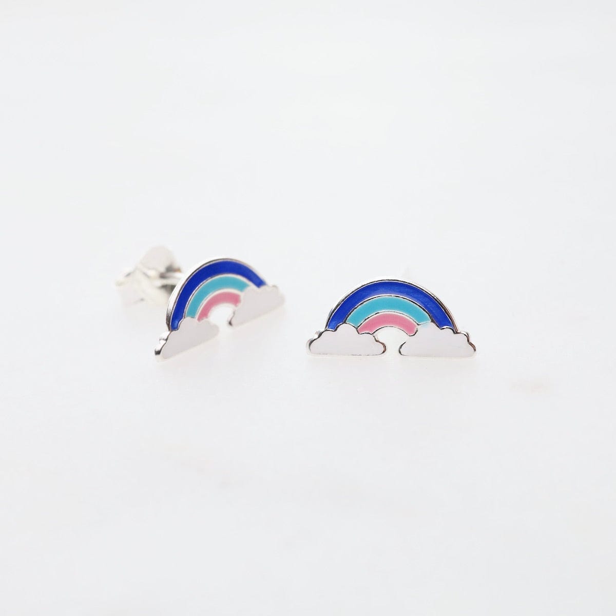 EAR Enamel Rainbow in Clouds Post Earrings - Blue, Light Blue, & Pink