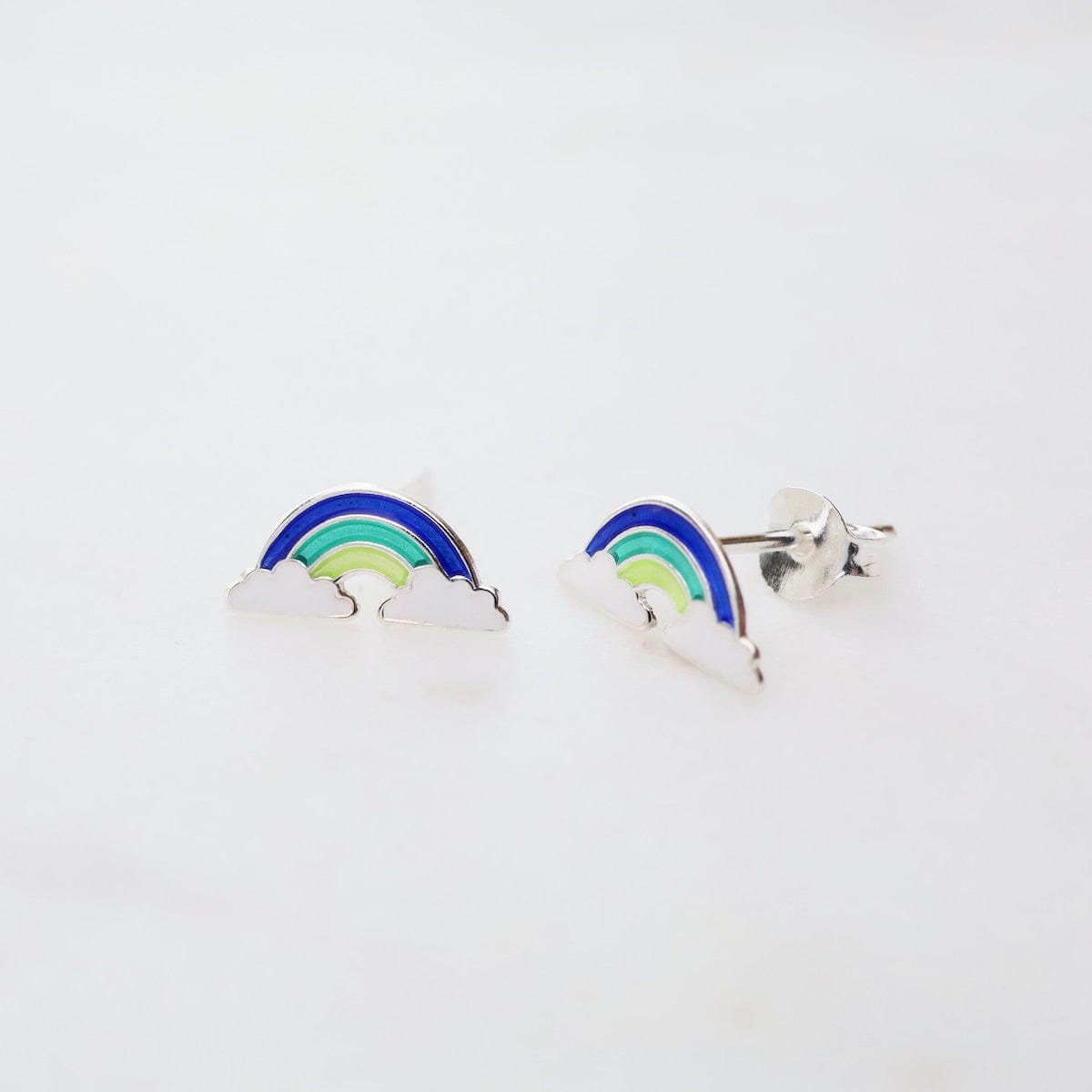 EAR Enamel Rainbow in Clouds Post Earrings - Blue, Teal, & Yellow