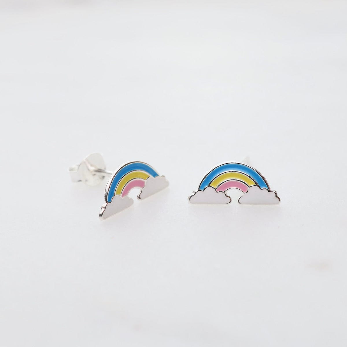 EAR Enamel Rainbow in Clouds Post Earrings - Blue, Yellow, & Pink