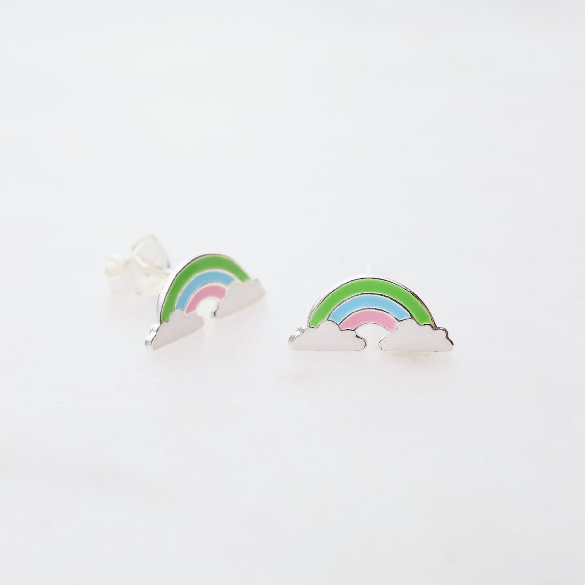 EAR Enamel Rainbow in Clouds Post Earrings - Green, Blue, & Pink