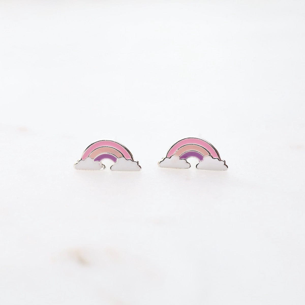 EAR Enamel Rainbow in Clouds Post Earrings - Pink, Light Pink, & Purple