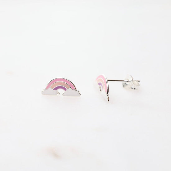 EAR Enamel Rainbow in Clouds Post Earrings - Pink, Light Pink, & Purple