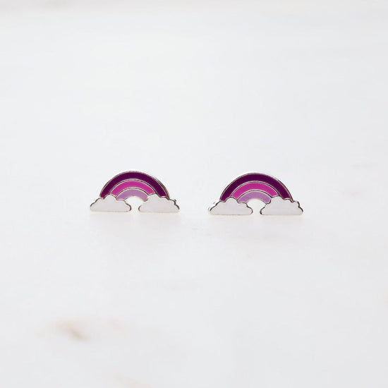 EAR Enamel Rainbow in Clouds Post Earrings - Purple, Pink, & Lavender