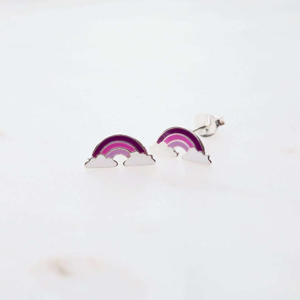 EAR Enamel Rainbow in Clouds Post Earrings - Purple, Pink, & Lavender