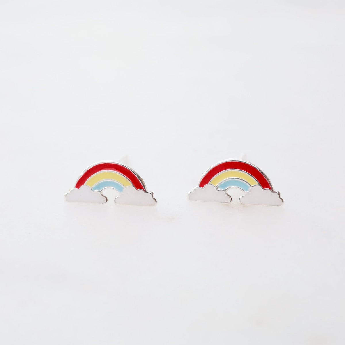 EAR Enamel Rainbow in Clouds Post Earrings - Red, Yellow, & Light Blue
