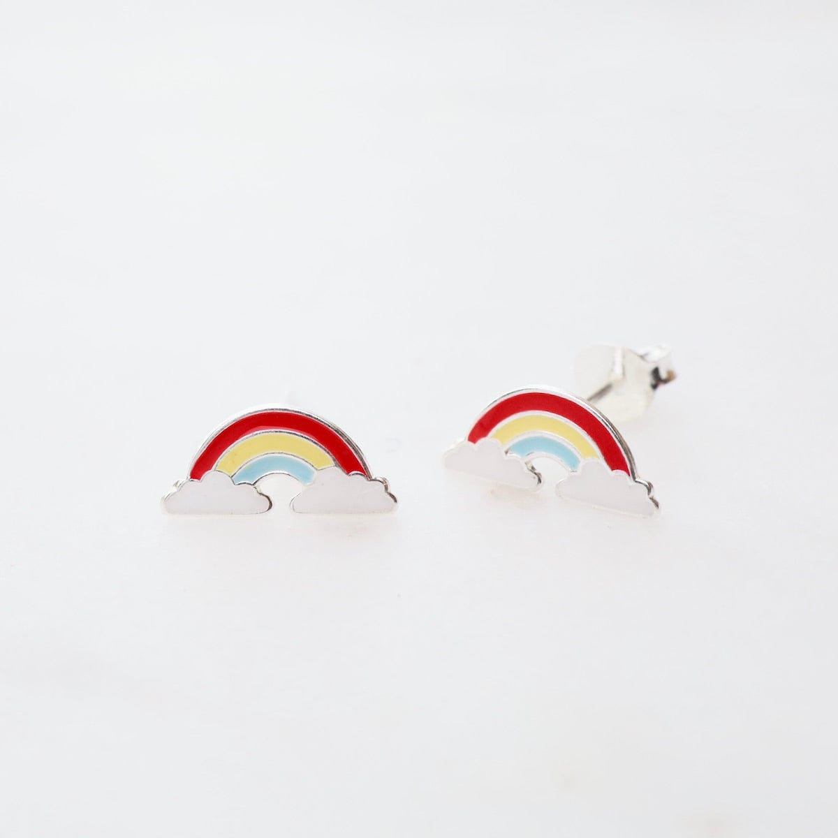 EAR Enamel Rainbow in Clouds Post Earrings - Red, Yellow, & Light Blue