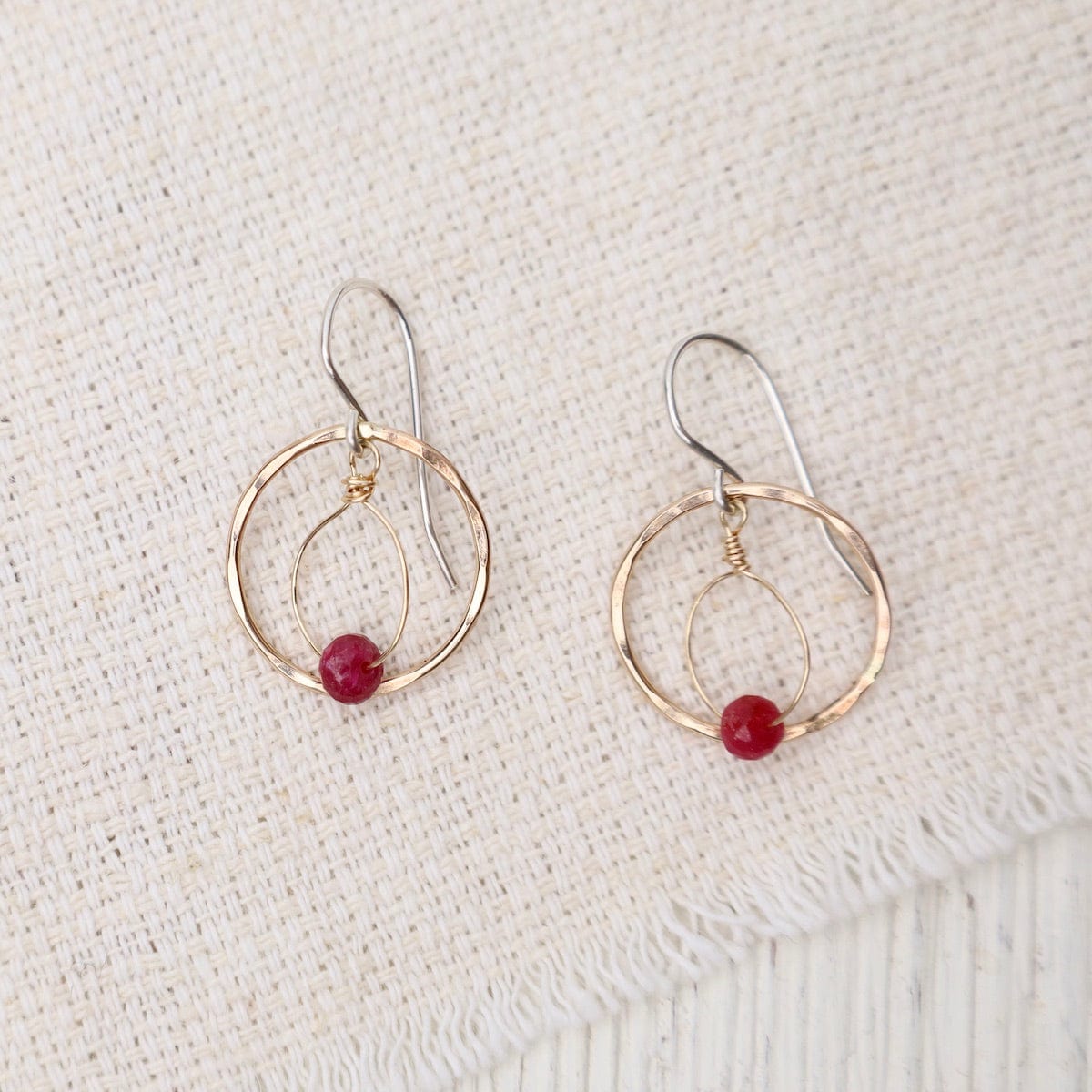 Red ruby double layered hoop earrings 14kt store gold filled