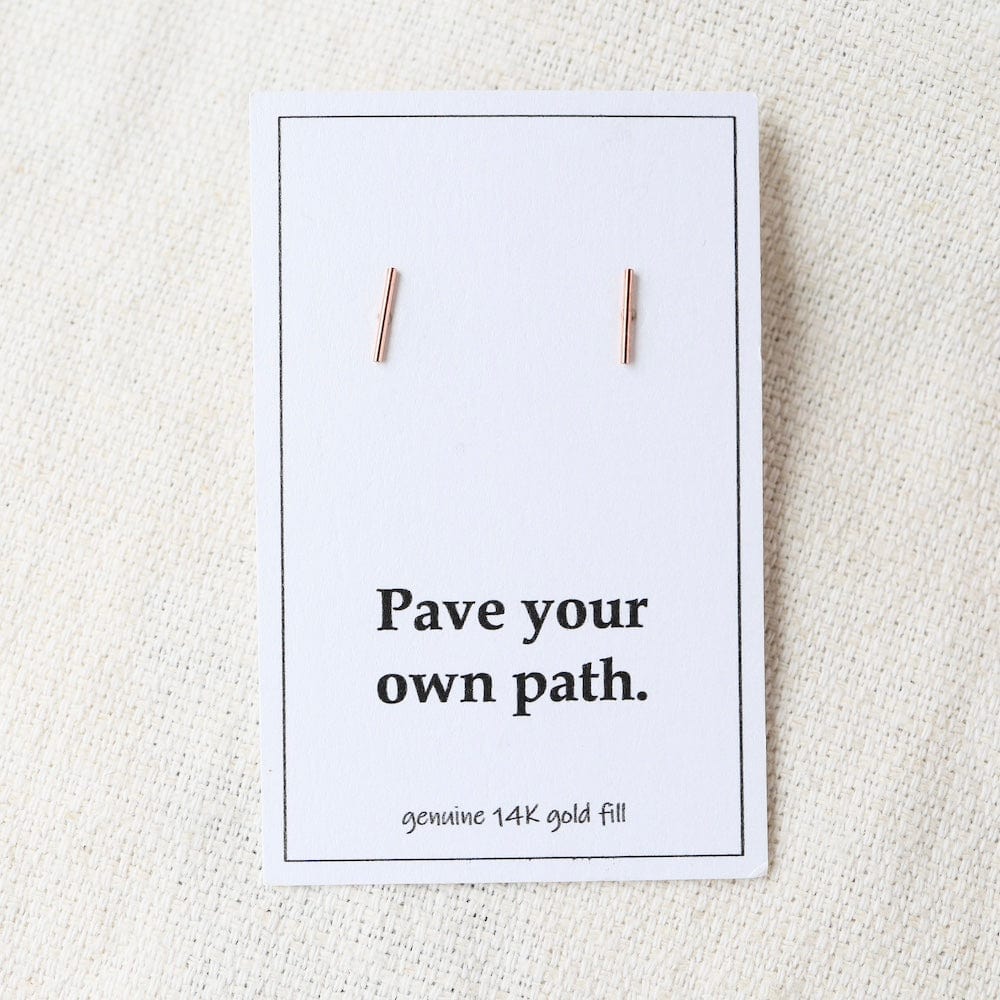 EAR-GF Gold Filled Bar Posts on Card " Pave Your Own Path