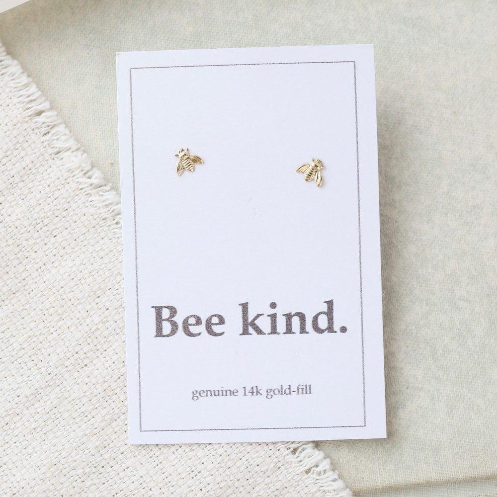 EAR-GF Gold Filled Bee Posts on Card "Bee Kind"