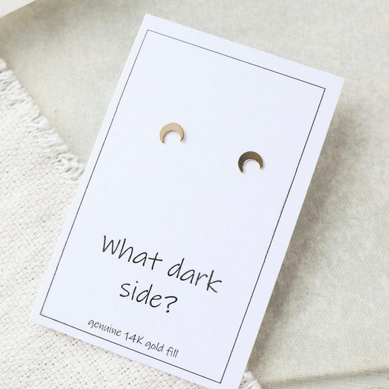 EAR-GF Gold Filled Crescent Moon Posts on Card "What Dark