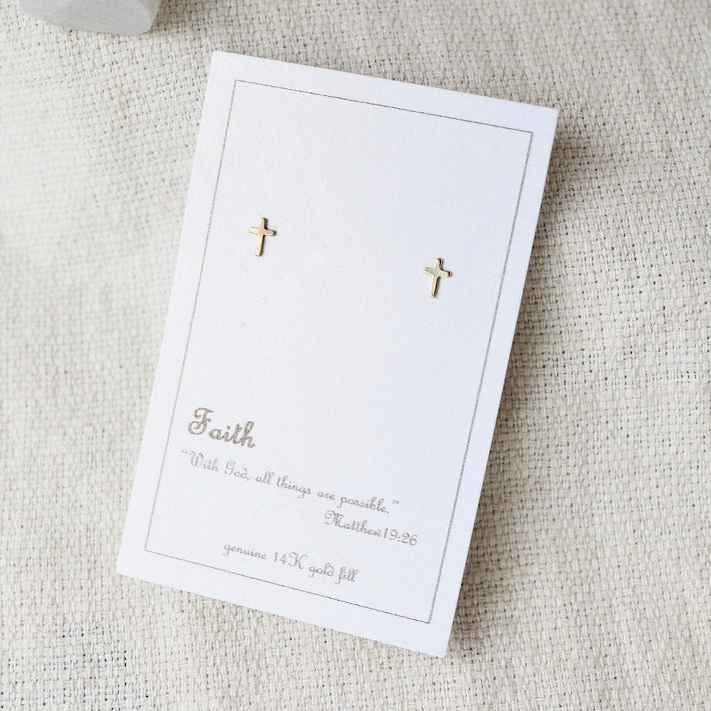 EAR-GF Gold Filled Cross Posts on Card "Faith."