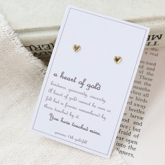 EAR-GF Gold Filled Heart Posts on Card "A Heart of Gold"